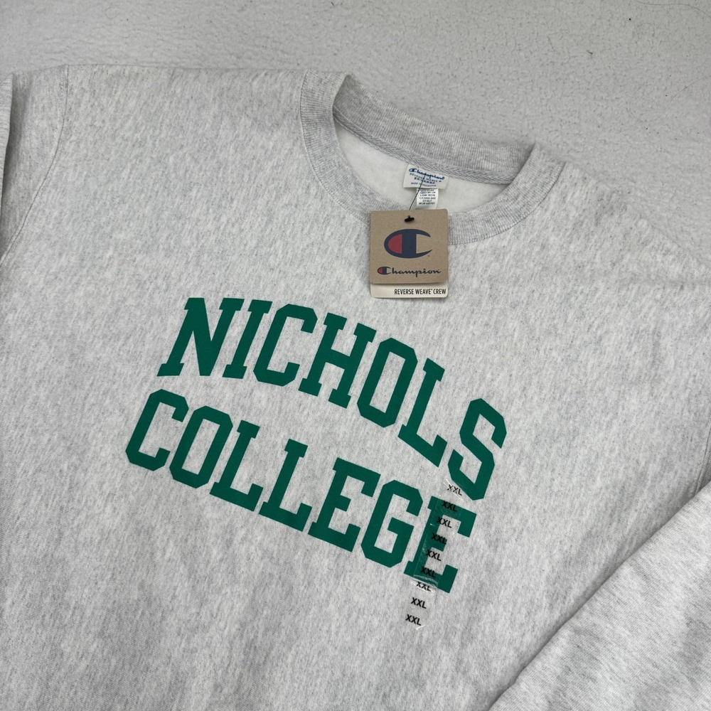 Champion Reverse Weave Nichols College Sweatshirt Mens 2XL Gray Crewneck Heavy
